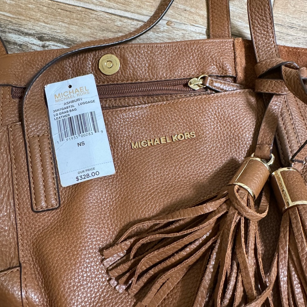 Michael Kors Tan Leather Tote with Tassels